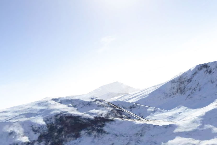 Flugsimulation durch verschneites Gebirge